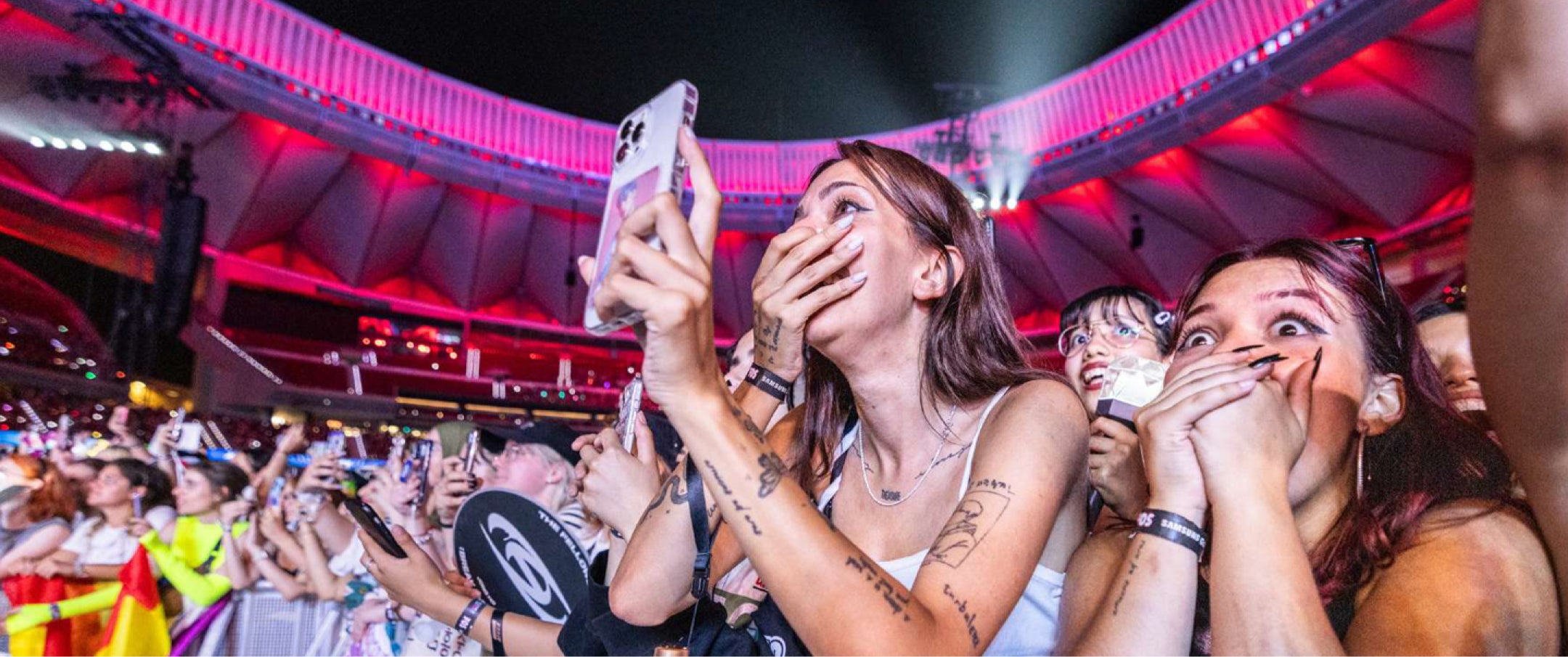 An excited crowd of people in a stadium