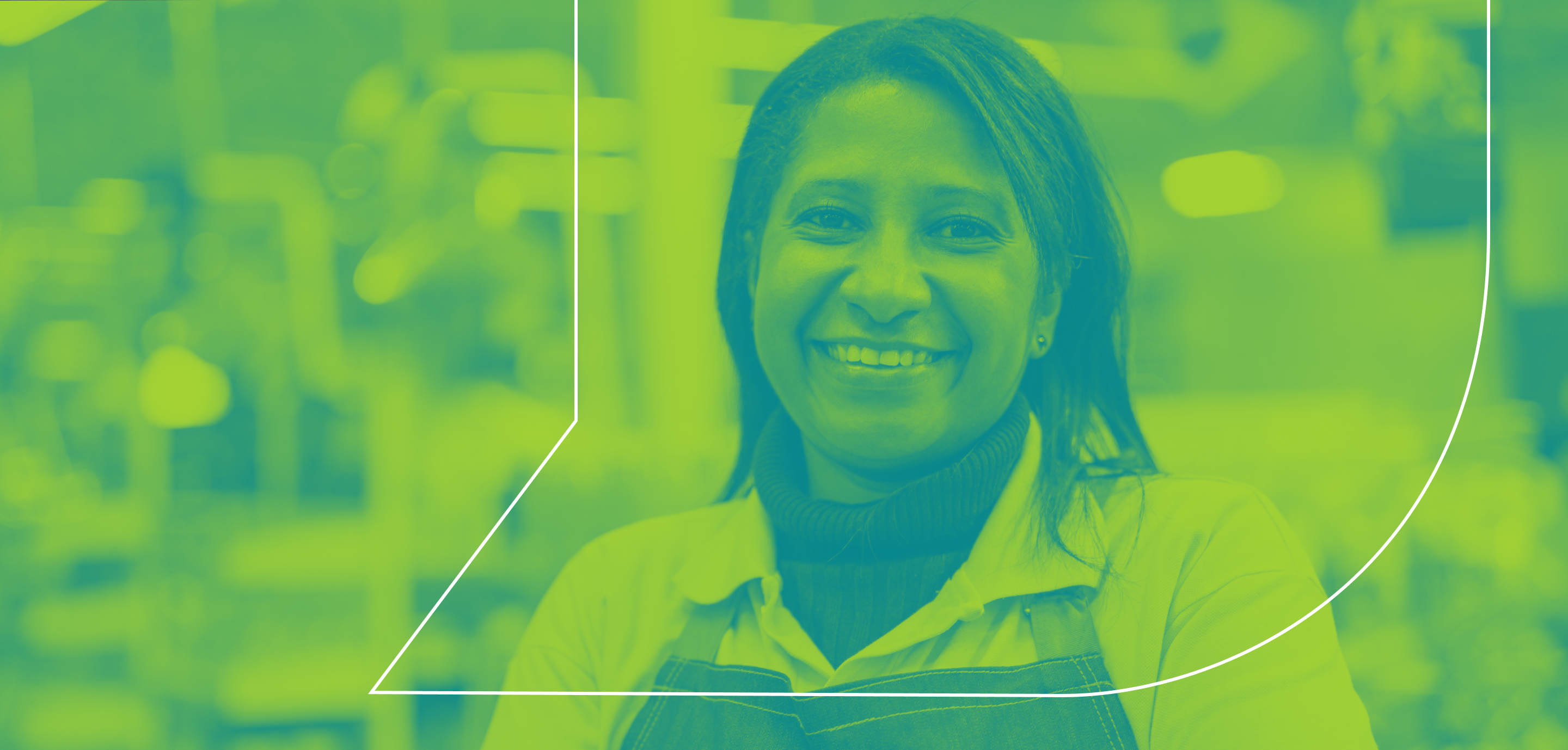 Usdaw branded banner of someone who works in retail.