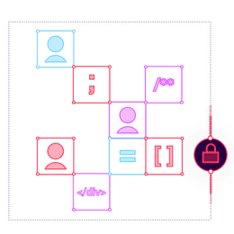 Image is representing developers and their code in a secure environment free of potential code vulnerabilities.