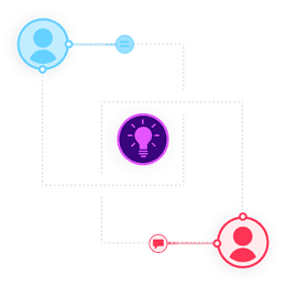 Avatars of two developers share ideas back and forth to create a greater solution