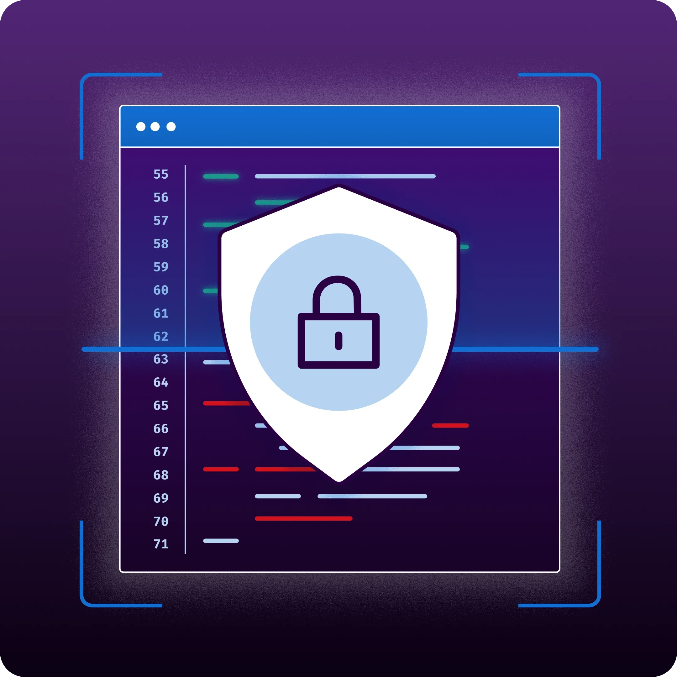 A shield depicting secure code that will be reviewed