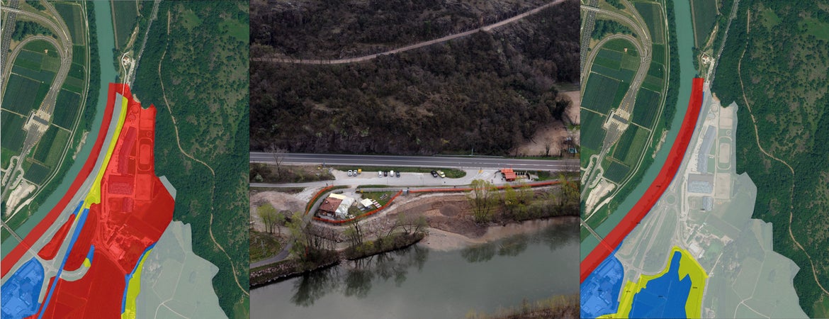 Modifica del piano delle zone di pericolo a seguito della costruzione di diverse strutture di protezione contro le alluvioni.