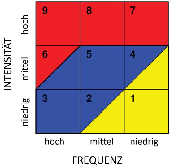 Intensität-Frequenz Matrix für die Ermittlung der Gefahrenstufen.