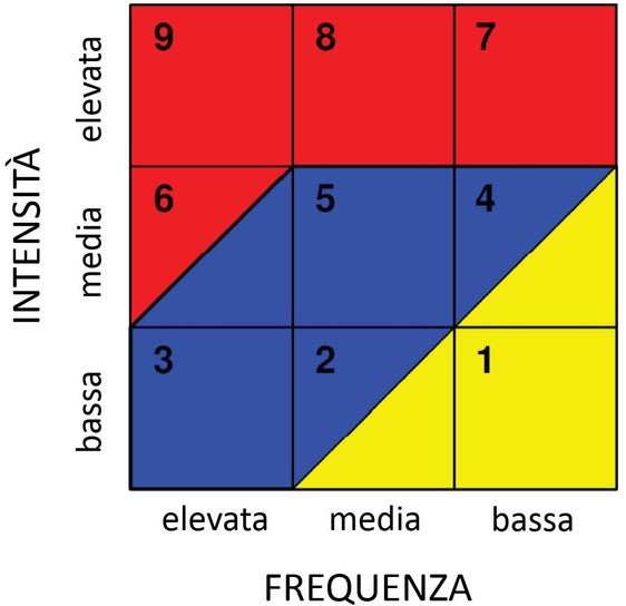 Matrice intensità-frequenza per determinare i livelli di pericolo.