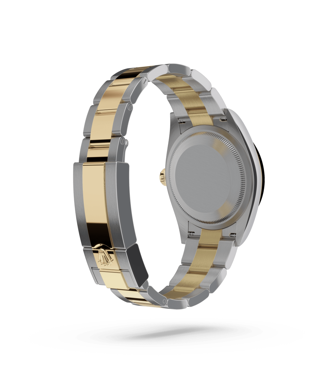 Rolex Explorer 36 in Oyster, 36 mm, Oystersteel en geelgoud with a Zwart dial, Glad bezel, and Oyster, massieve driedelige schakels bracelet