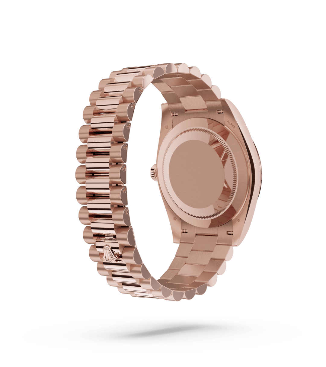 Rolex Day-Date 40 in Oyster, 40 mm, Everose gold with a White mother-of-pearl set with diamonds dial, Fluted bezel, and President, semi-circular three-piece links bracelet
