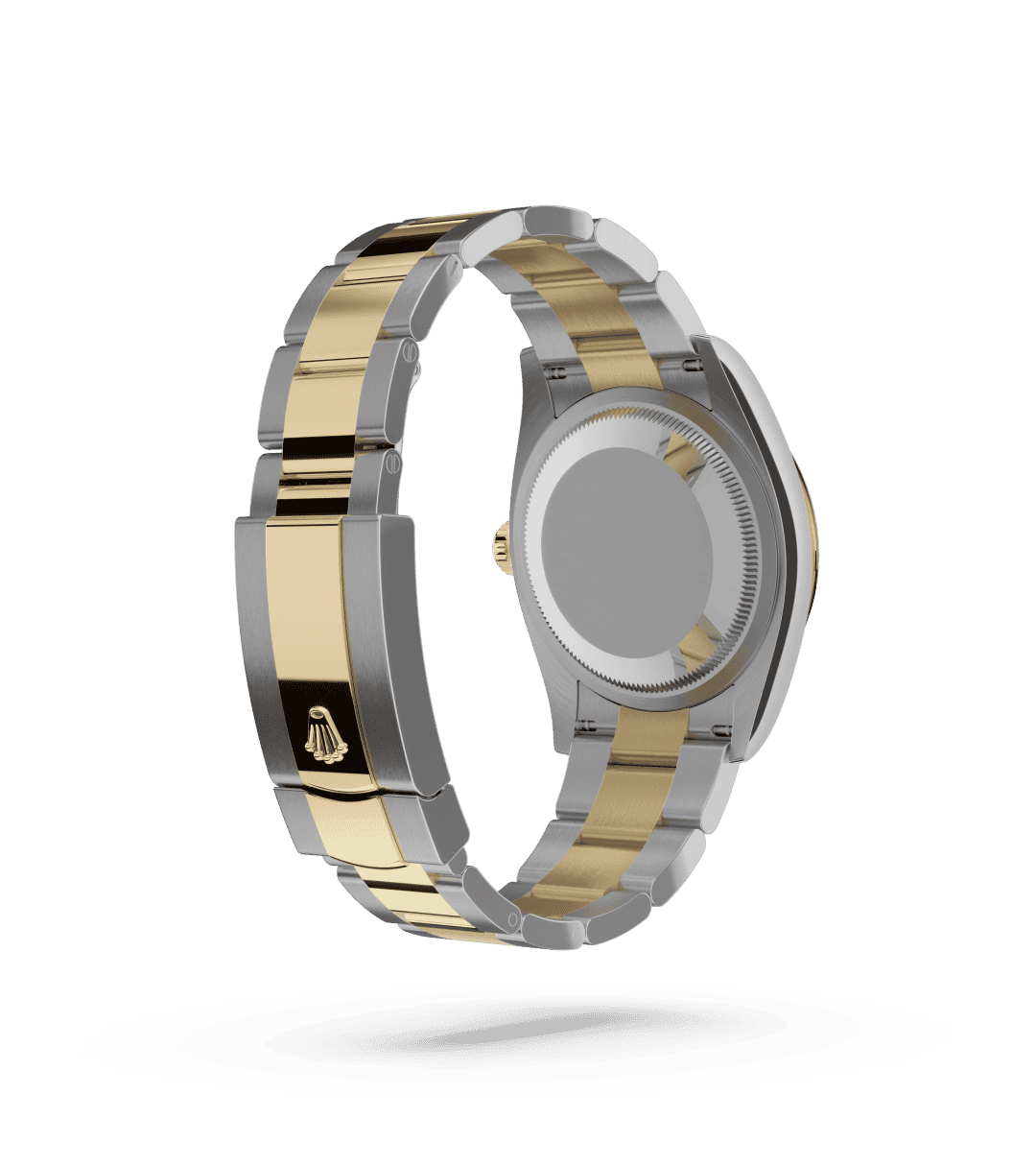 Rolex Datejust 36 in Oyster, 36 mm, Oystersteel en geelgoud with a Champagnekleurig, bezet met diamanten dial, Gekarteld bezel, and Oyster, massieve driedelige schakels bracelet