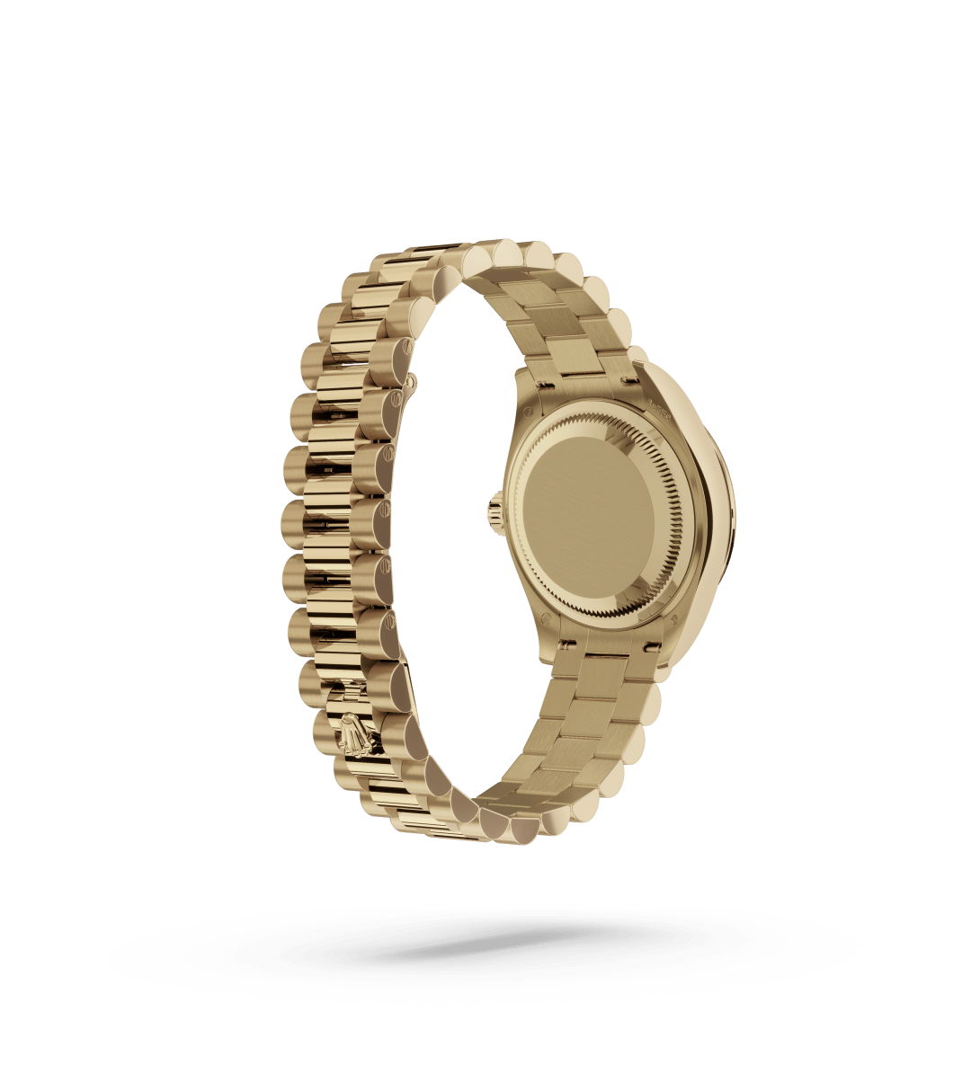 Rolex Lady-Datejust in Oyster, 28 mm, geelgoud en diamanten with a Wit parelmoer, bezet met diamanten dial, Bezet met 44 briljantgeslepen diamanten bezel, and President, halfronde driedelige schakels bracelet
