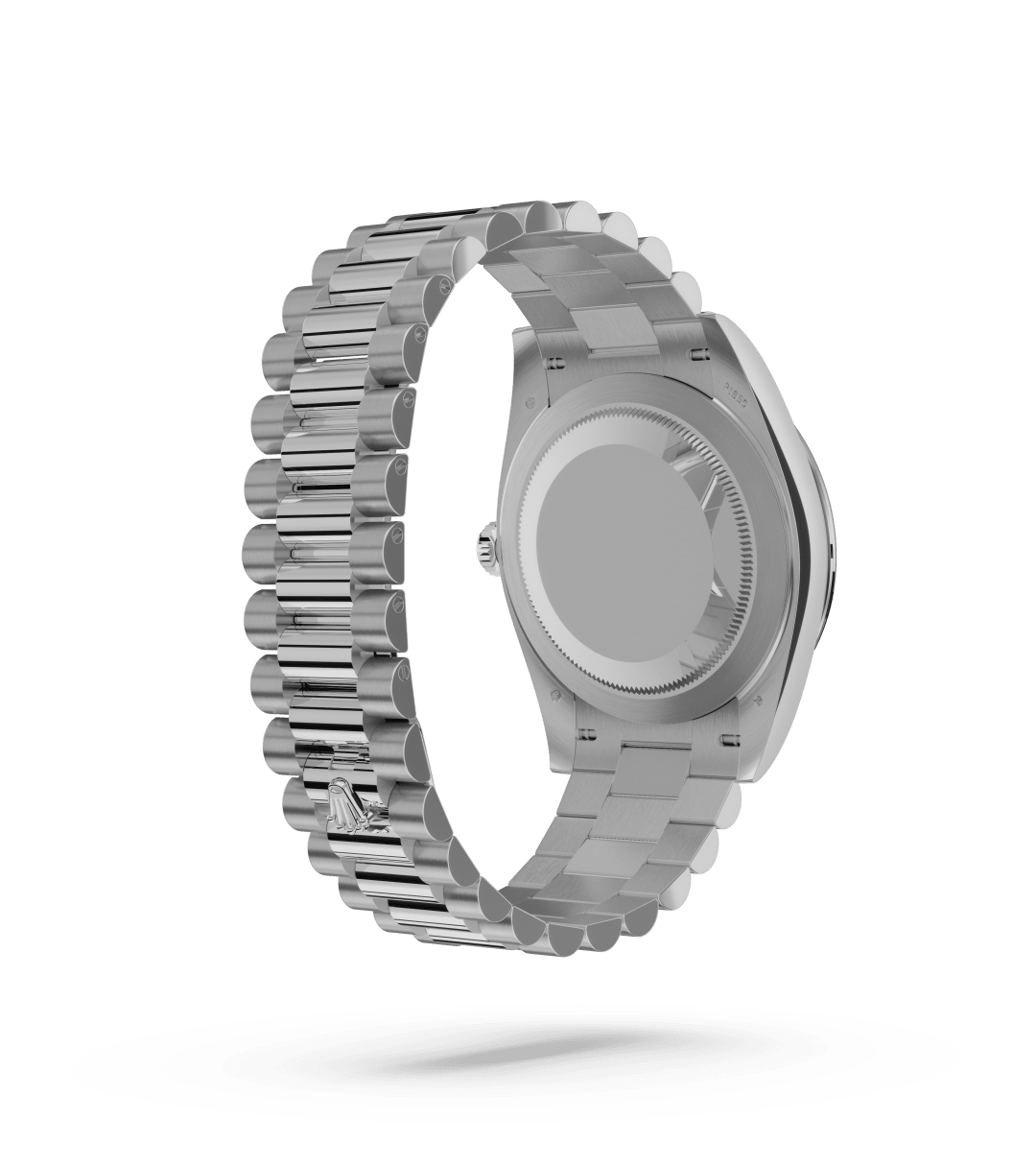 Rolex Day-Date 40 in Oyster, 40 mm, platinum and diamonds with a Ice blue set with diamonds dial, Set with diamonds bezel, and President, semi-circular three-piece links bracelet