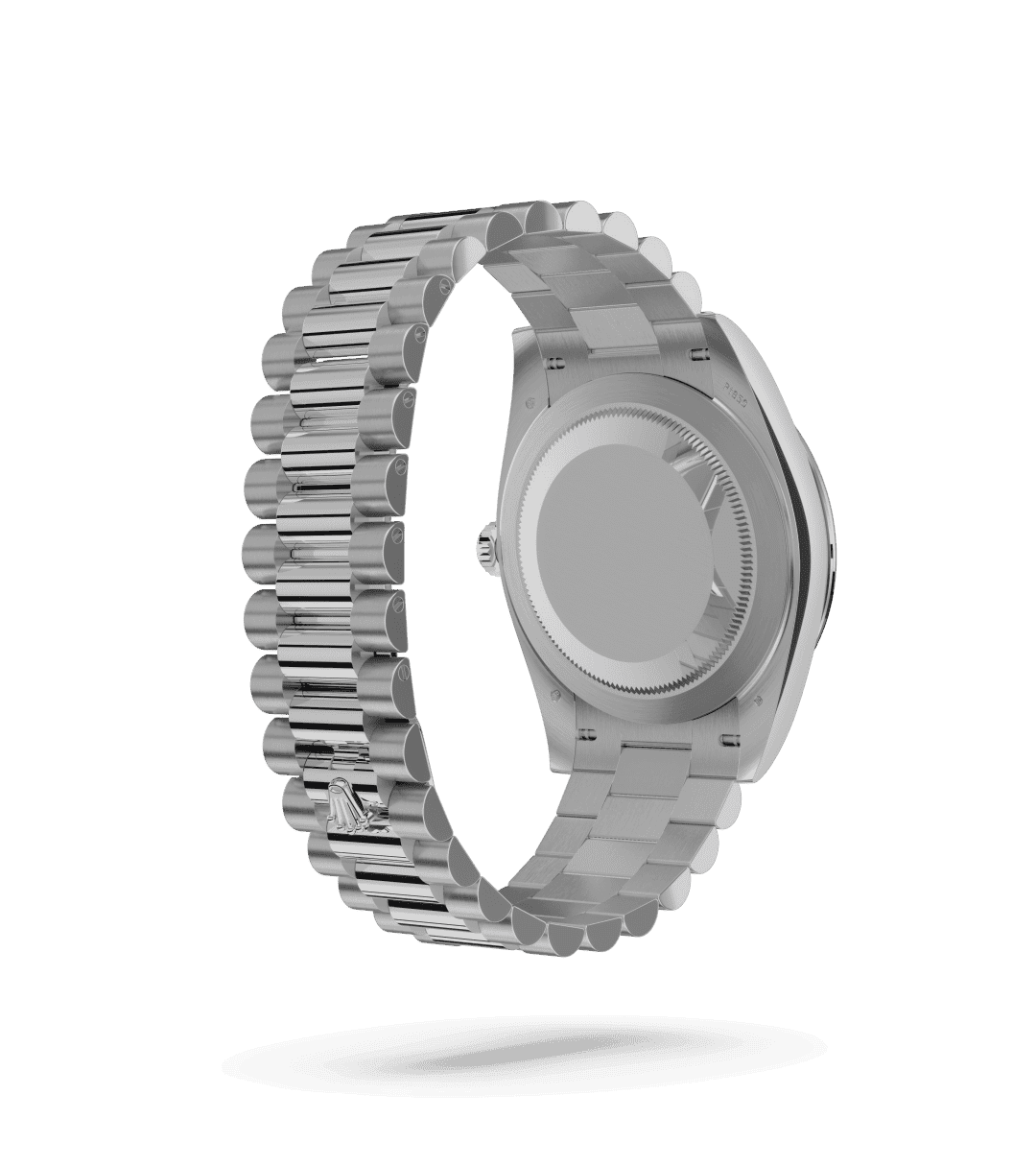 Rolex Day-Date 40 in Oyster, 40 mm, platinum and diamonds with a Ice blue set with diamonds dial, Set with diamonds bezel, and President, semi-circular three-piece links bracelet