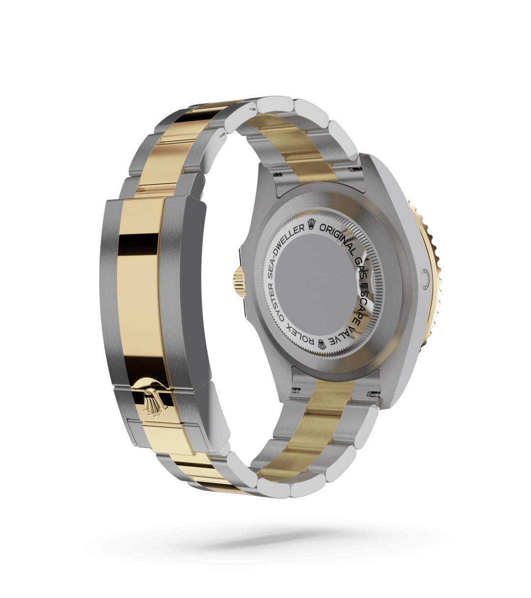 Rolex Sea-Dweller in Oyster, 43 mm, Oystersteel and yellow gold with a Intense black dial, Unidirectional rotatable 60-minute graduated, scratch-resistant Cerachrom insert in black ceramic, numerals and graduations coated in gold bezel, and Oyster, three-piece solid links bracelet