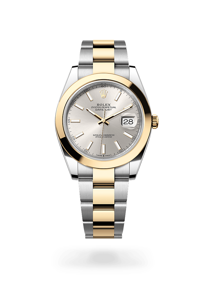 Rolex Datejust 41 in Oyster, 41 mm, Oystersteel and yellow gold with a Silver dial, Smooth bezel, and Oyster, three-piece solid links bracelet