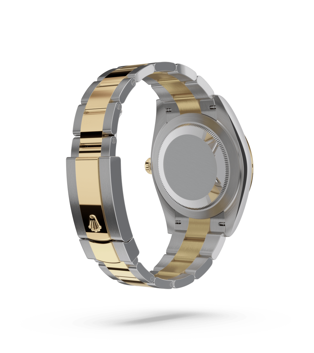 Rolex Datejust 41 in Oyster, 41 mm, Oystersteel en geelgoud with a Leigrijs dial, Gekarteld bezel, and Oyster, massieve driedelige schakels bracelet