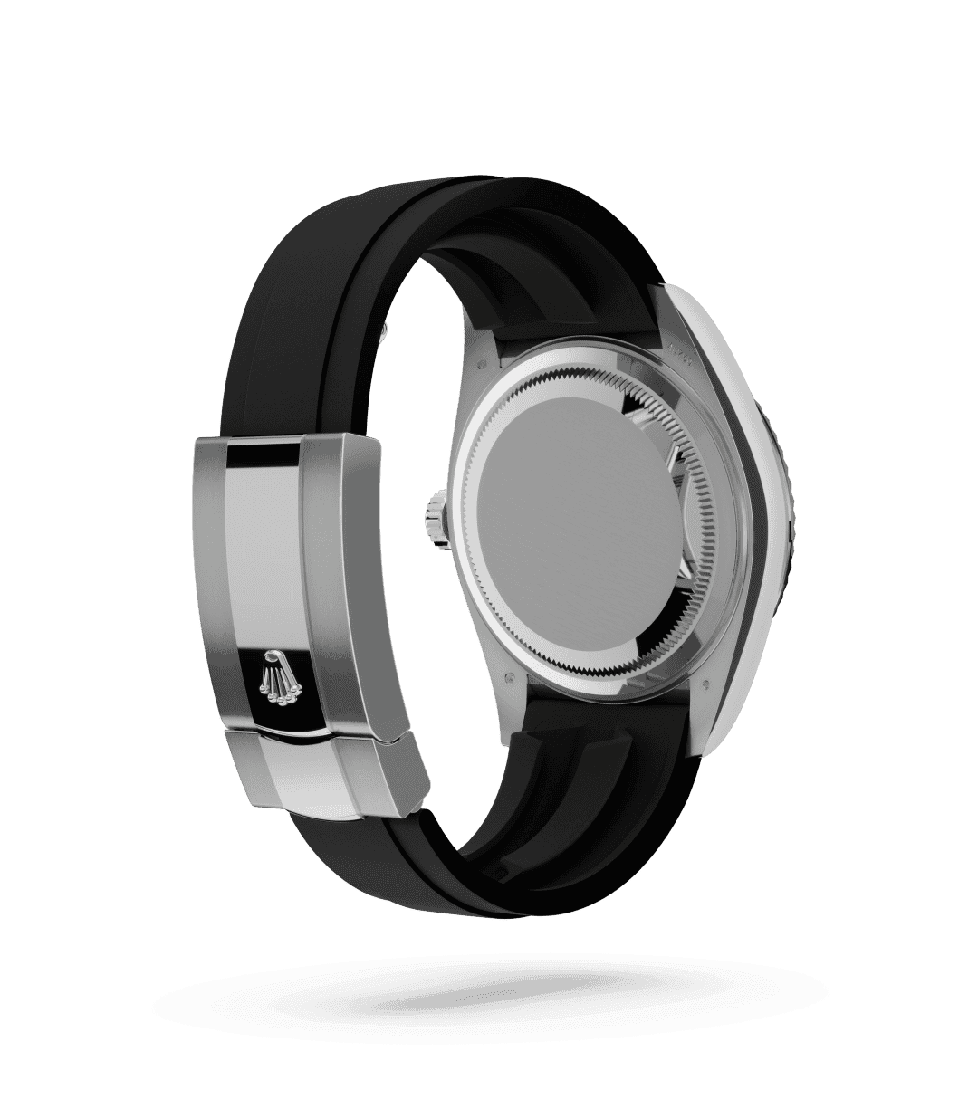 Rolex Sky-Dweller in Oyster, 42 mm, white gold with a Bright black dial, Fluted, bidirectional rotatable Rolex Ring Command bezel, and Oysterflex bracelet