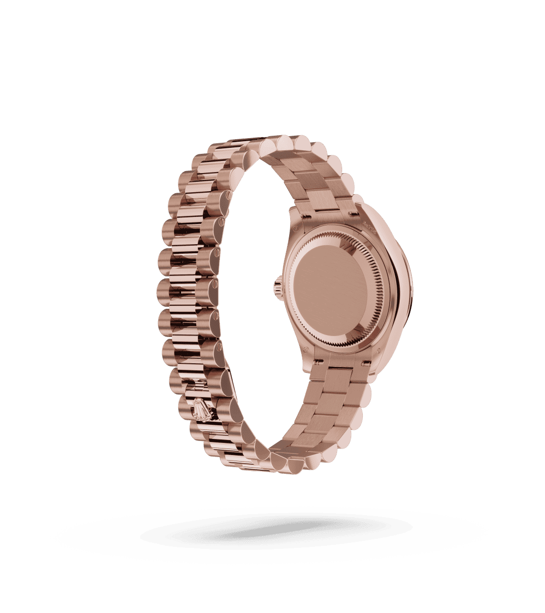 Rolex Lady-Datejust in Oyster, 28 mm, Everose-goud en diamanten with a Belegd met diamanten dial, Bezet met diamanten bezel, and President, halfronde driedelige schakels bracelet
