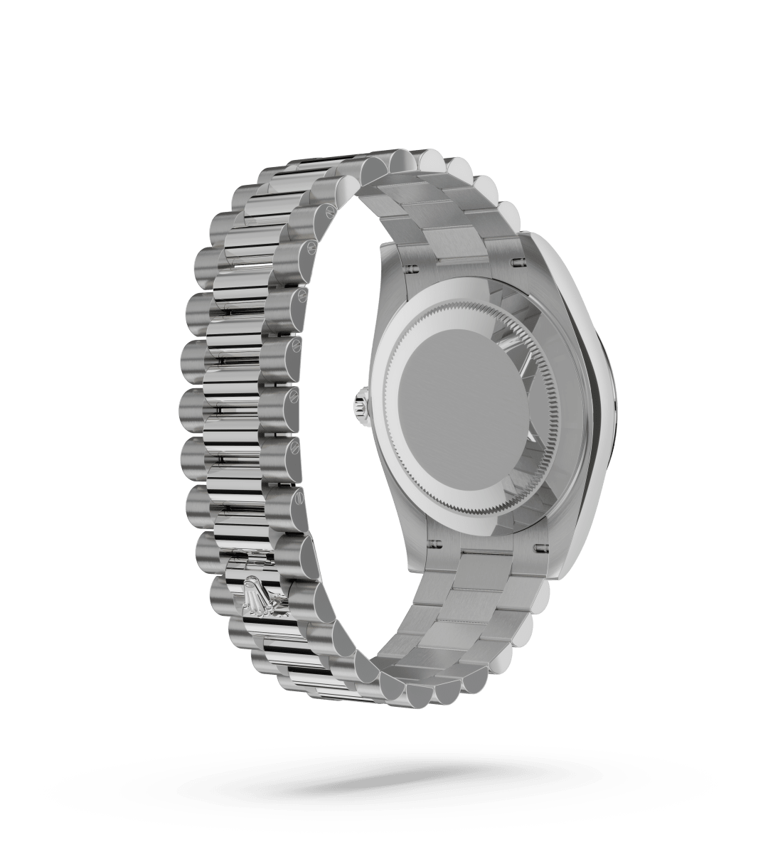 Rolex Day-Date 40 in Oyster, 40 mm, witgoud with a Wit parelmoer, bezet met diamanten dial, Gekarteld bezel, and President, halfronde driedelige schakels bracelet