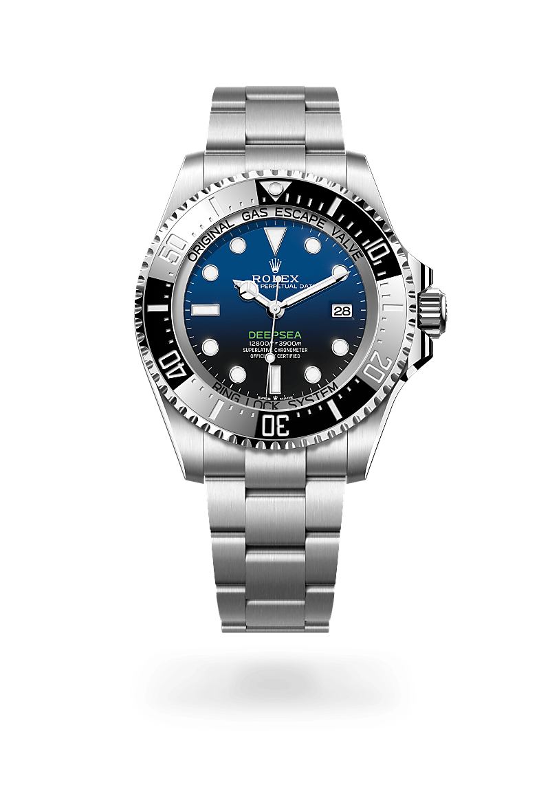 Rolex Rolex Deepsea in Oyster, 44 mm, Oystersteel with a D-blue dial, Unidirectional rotatable 60-minute graduated, scratch-resistant Cerachrom insert in black ceramic, numerals and graduations coated in platinum bezel, and Oyster, three-piece solid links bracelet