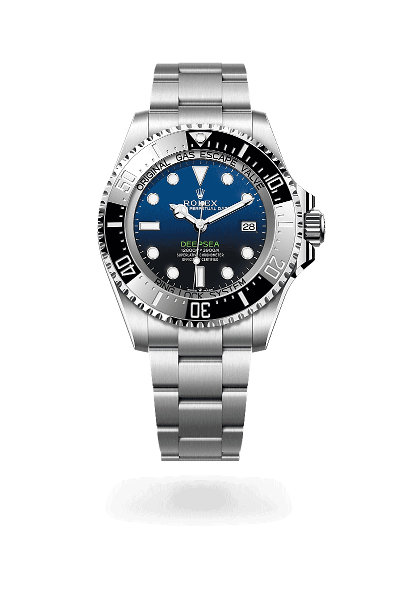 Rolex Rolex Deepsea in Oyster, 44 mm, Oystersteel with a D-blue dial, Unidirectional rotatable 60-minute graduated, scratch-resistant Cerachrom insert in black ceramic, numerals and graduations coated in platinum bezel, and Oyster, three-piece solid links bracelet
