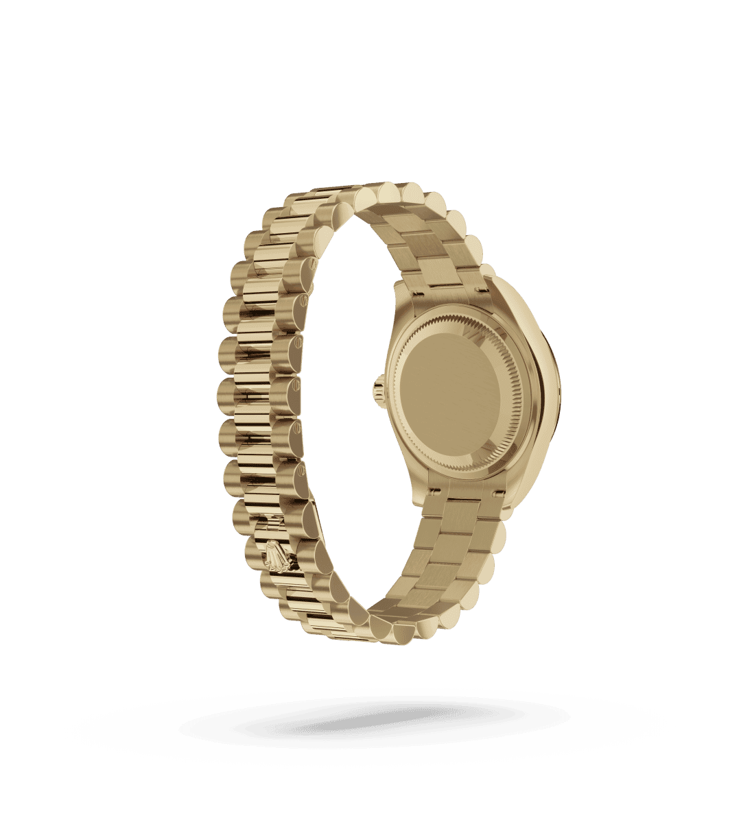 Rolex Lady-Datejust in Oyster, 28 mm, geelgoud with a Champagnekleurig bezet met diamanten dial, Gekarteld bezel, and President, halfronde driedelige schakels bracelet