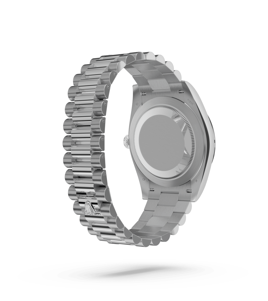 Rolex Day-Date 40 in Oyster, 40 mm, platinum with a Ice blue dial, Fluted bezel, and President, semi-circular three-piece links bracelet