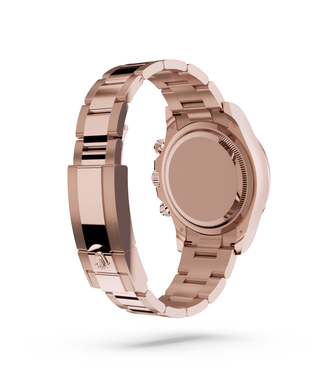 Rolex Cosmograph Daytona in Oyster, 40 mm, Everose-goud with a Helderzwart en Sundust dial, Vast, met ingegraveerde tachymetrische schaal, in 18 kt Everose-goud bezel, and Oyster, massieve driedelige schakels bracelet