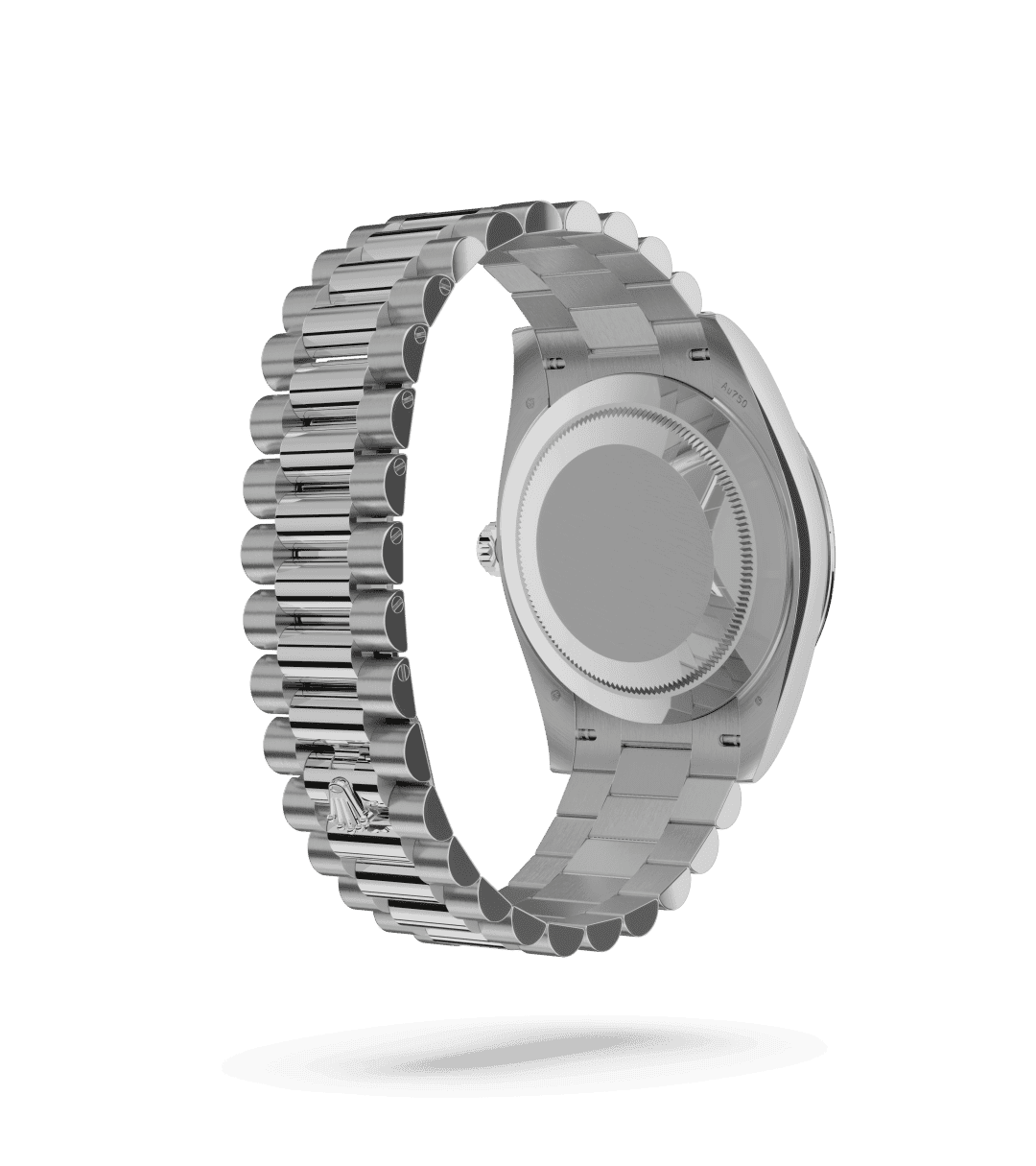 Rolex Day-Date 40 in Oyster, 40 mm, white gold and diamonds with a Bright black set with diamonds dial, Set with diamonds bezel, and President, semi-circular three-piece links bracelet