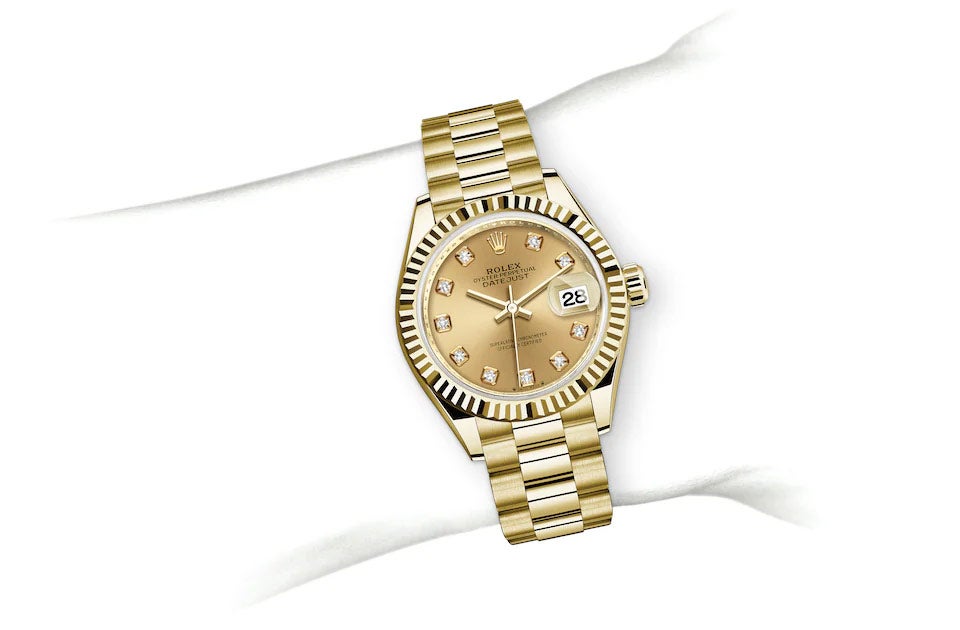 Rolex Datejust 31 Yellow Gold Olive Green floral-motif Diamond Dial Women's Watch M278278-0046