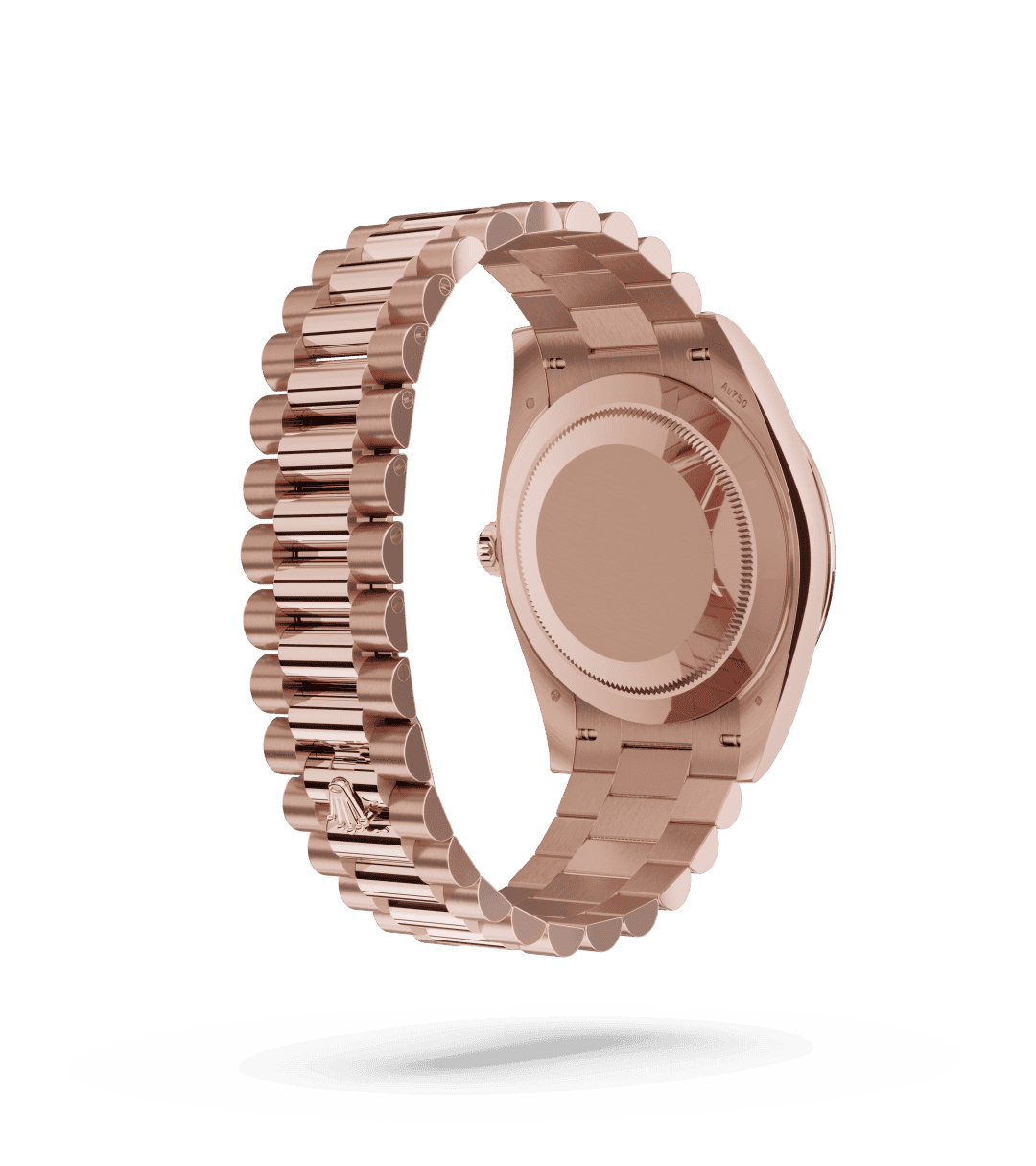 Rolex Day-Date 40 in Oyster, 40 mm, Everose-goud en diamanten with a Eisenkiesel bezet met diamanten dial, Bezet met diamanten bezel, and President, halfronde driedelige schakels bracelet