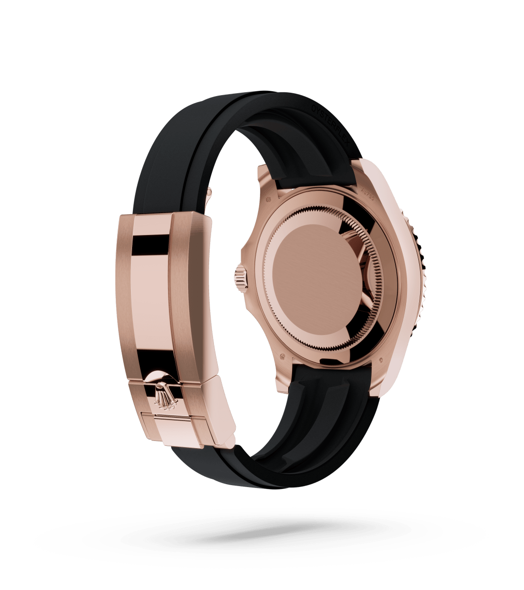 Rolex Yacht-Master 40 in Oyster, 40 mm, Everose gold with a Intense black dial, Bidirectional rotatable 60-minute graduated bezel with matt black Cerachrom insert in ceramic, polished raised numerals and graduations bezel, and Oysterflex bracelet