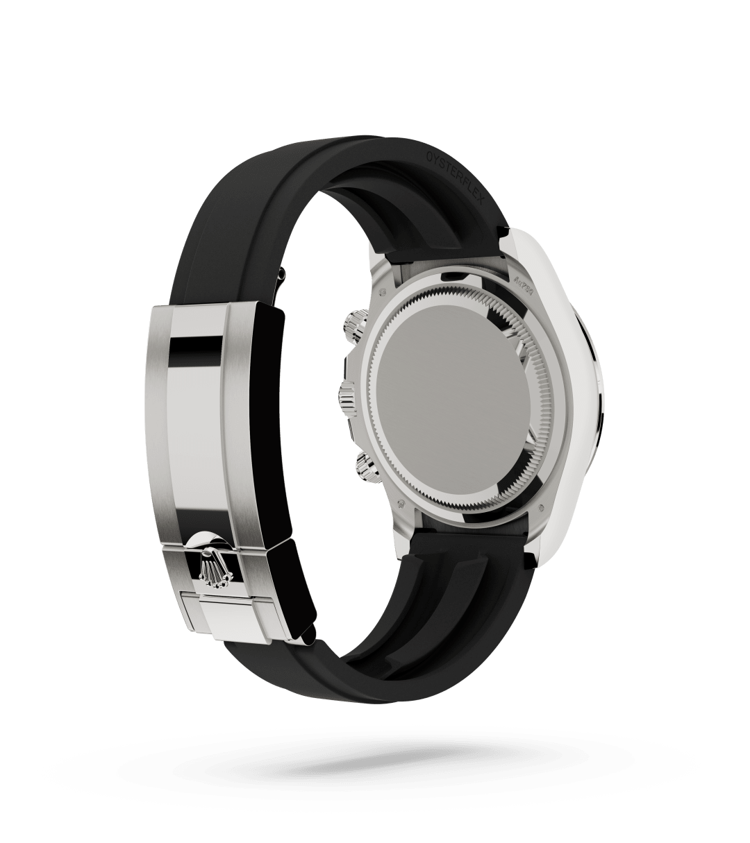 Rolex Cosmograph Daytona in Oyster, 40 mm, witgoud en diamanten with a Wit en zwart parelmoer bezet met diamanten dial, Bezet met diamanten bezel, and Oysterflex-band bracelet