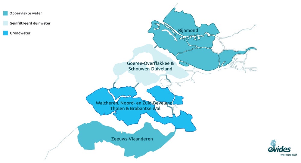 Visueel overzicht Evides leveringsgebieden