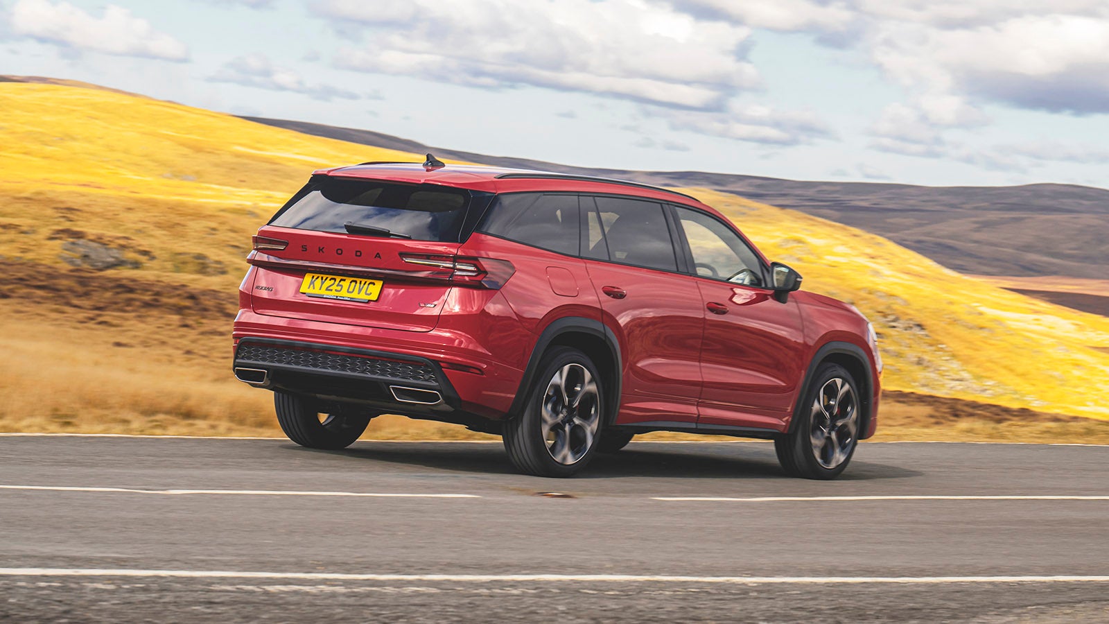 Skoda Kodiaq in red, rear three quarter