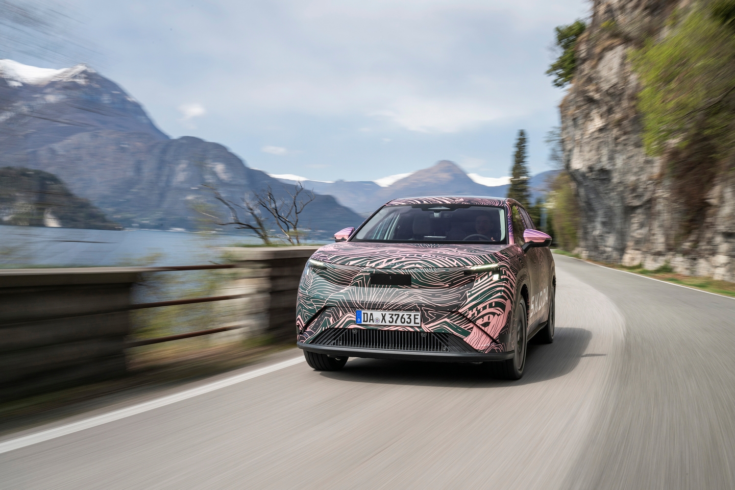 skoda peaq driving camo front three quarters by lake