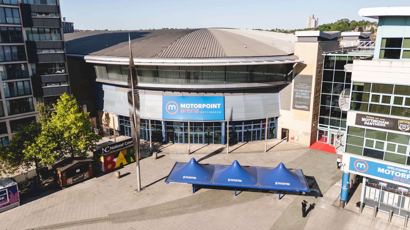 exterior aerial shot of the motorpoint arena and bolero square, nottingham
