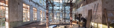  Building under construction with scaffolding
