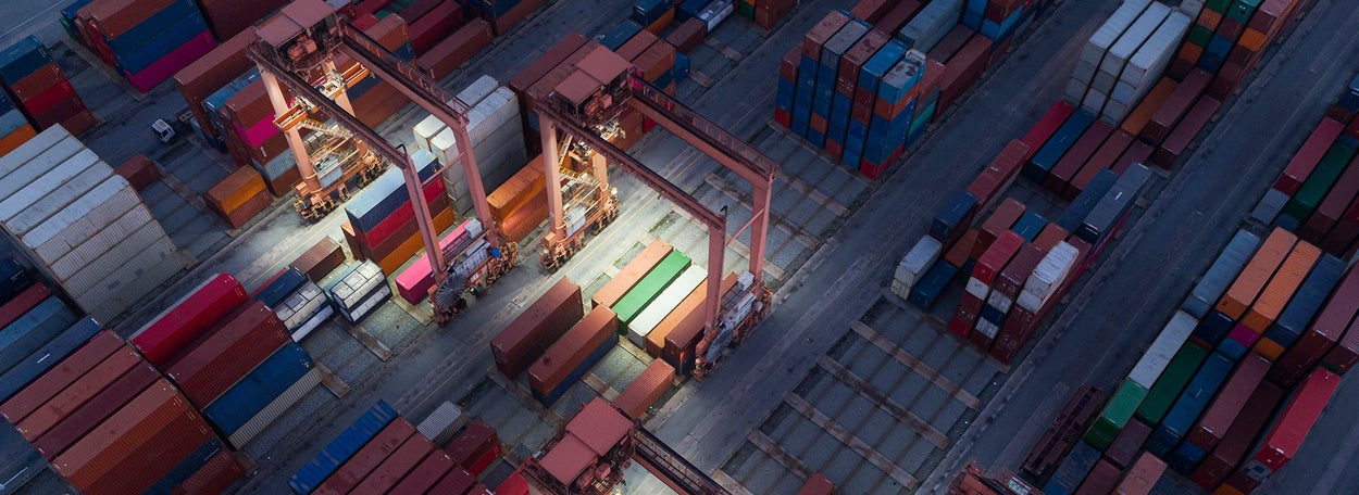 sea containers in a depot