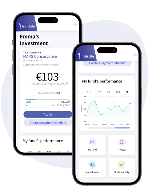 Mobile phones displaying pages on the Smart Invest app