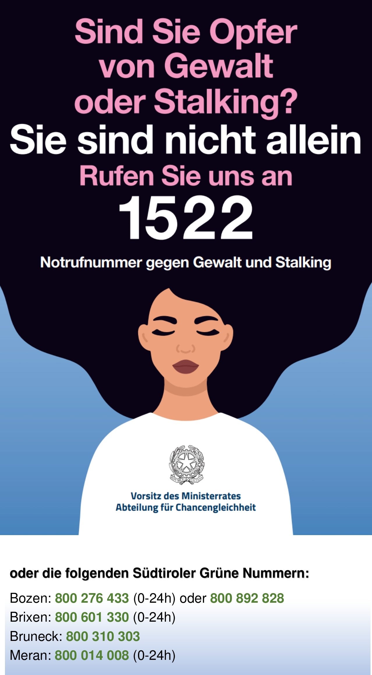 Auf den Anruf bei den Südtiroler Grünen Nummern antworten die Frauenhausdienste in deutsch oder italienisch