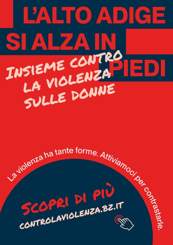 "L'Alto Adige si alza in piedi" è il motto scelto per la campagna contro la violenza sulle donne 2025. (Foto: USP/Ufficio per le pubbliche relazioni)