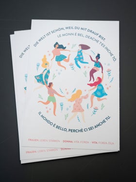 Cartolina di sensibilizzazione per la Giornata internazionale della donna, l'8 marzo. (Foto: USP/Fabio Brucculeri)