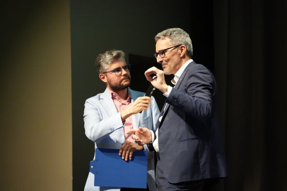 Il moderatore Patrick Rina con il Presidente Arno Kompatscher (Foto Marina Baldo)