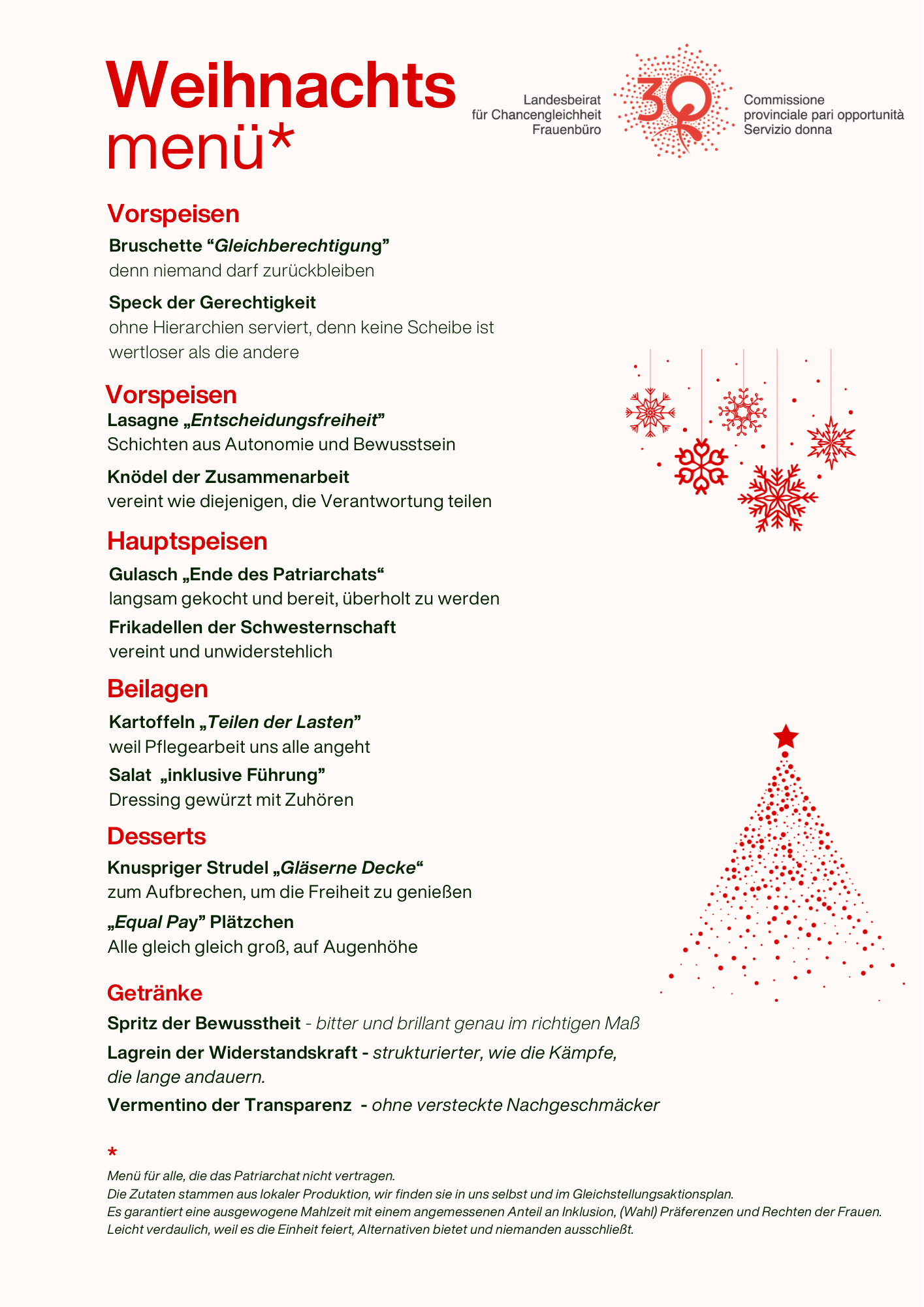 Ein Menü mit besonderen Zutaten für die Chancengleichheit