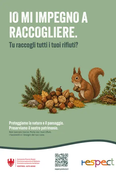 Lo scoiattolo si impegna a raccogliere. Tu raccogli tutti i tuoi rifiuti?
Non lasciare tracce. Porta via i tuoi rifiuti, i fazzoletti e i bisogni del tuo cane.