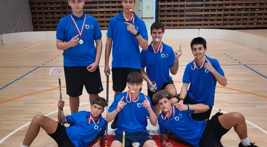 Immagine della squadra vincitrice del torneo di floorball Immagine della squadra vincitrice del torneo di floorball
