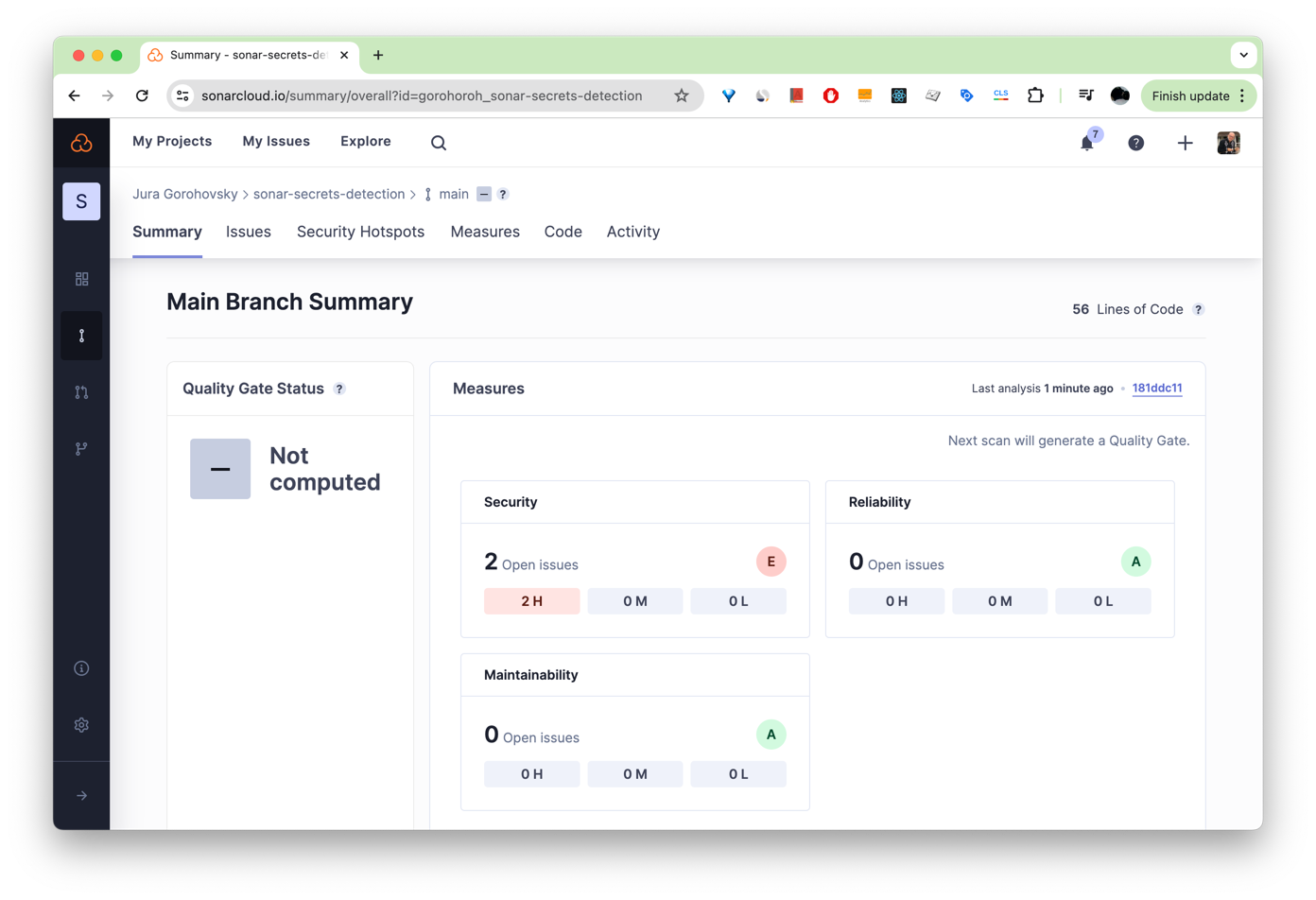 Initial project analysis complete in SonarCloud