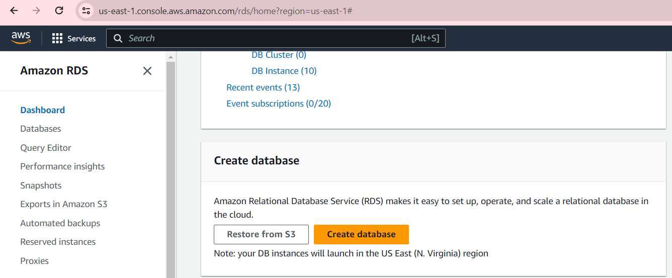 Configure Amason RDS database