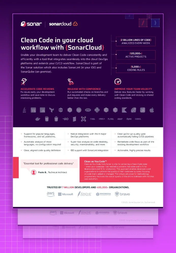 Downloadable PDF solution brief, SonarCloud.