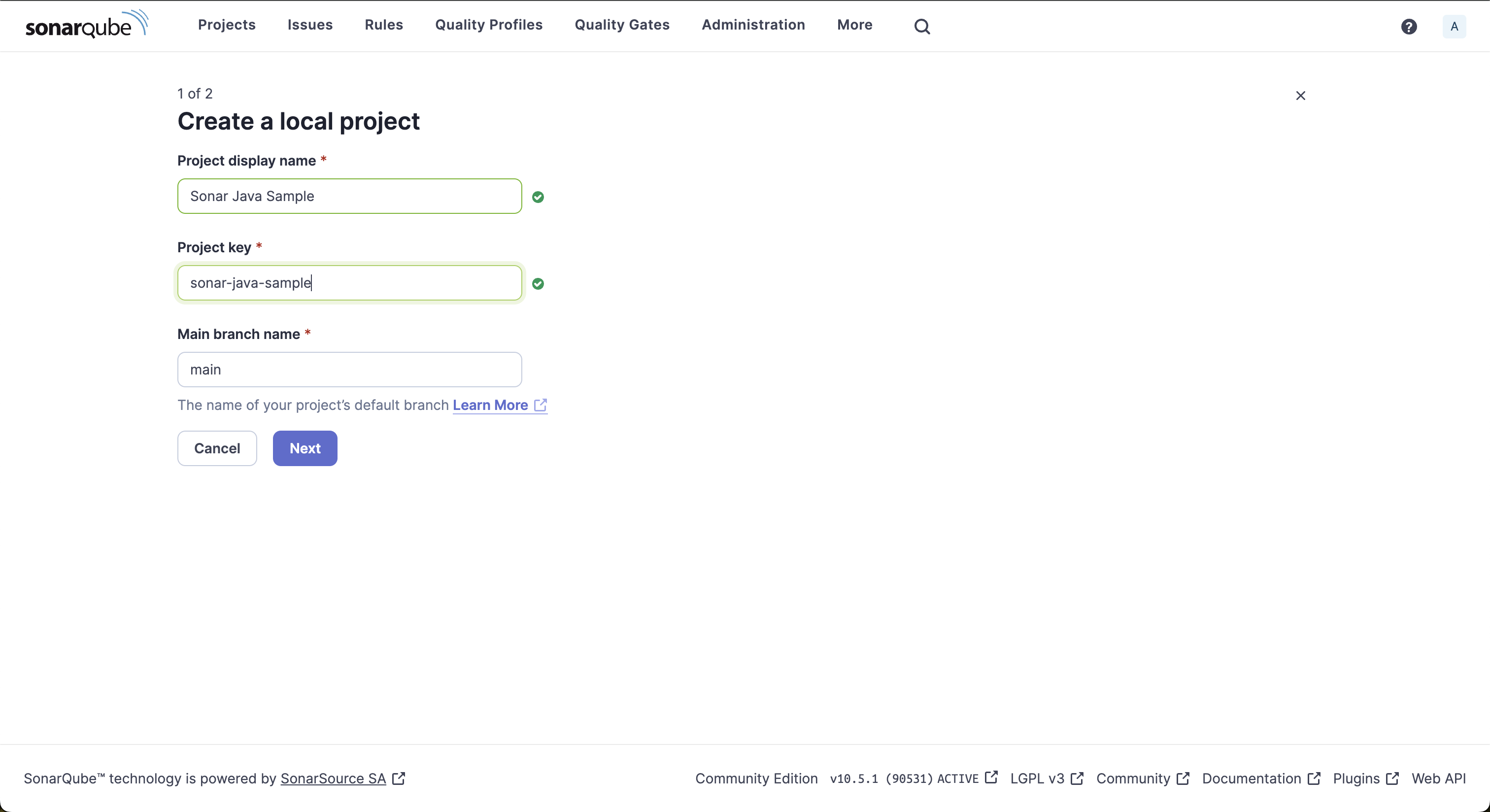 sonarqube create a project