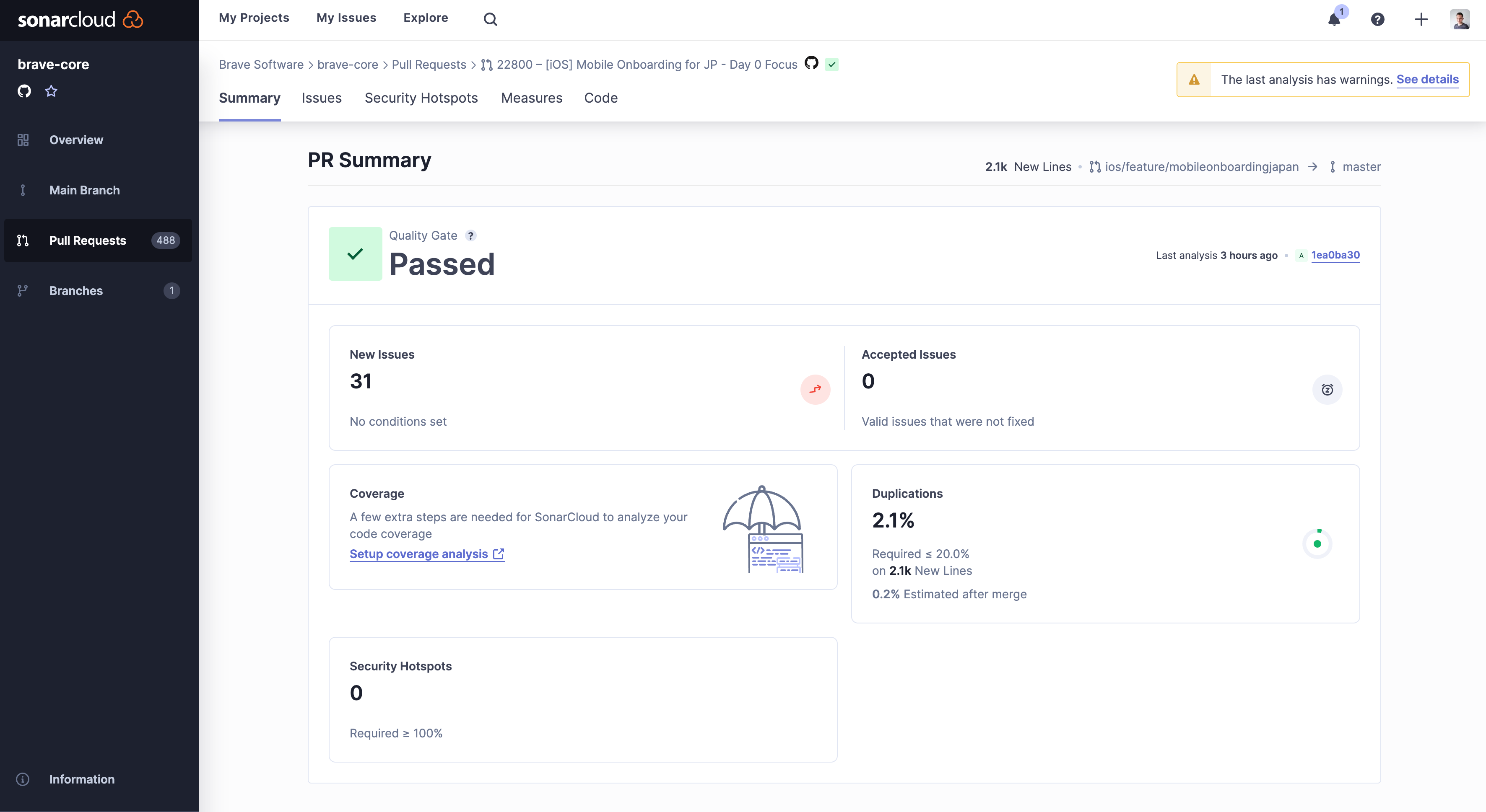 brave core pr summary static code analysis