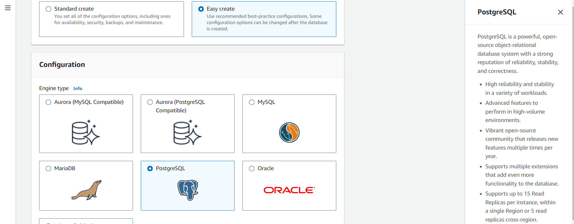 Select a database in AWS